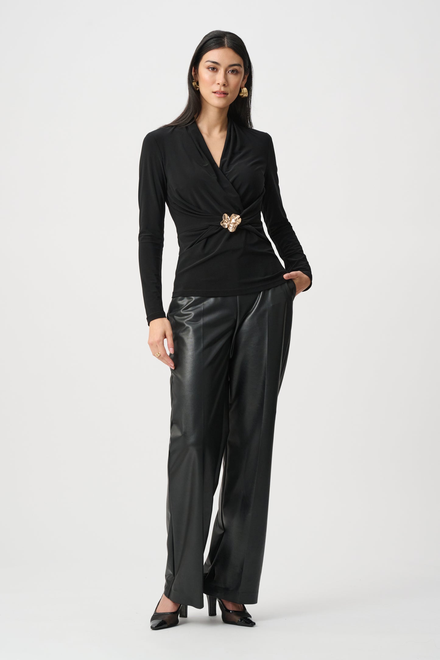 Joseph Ribkoff Silky Knit Twist Wrap Top Black 263004