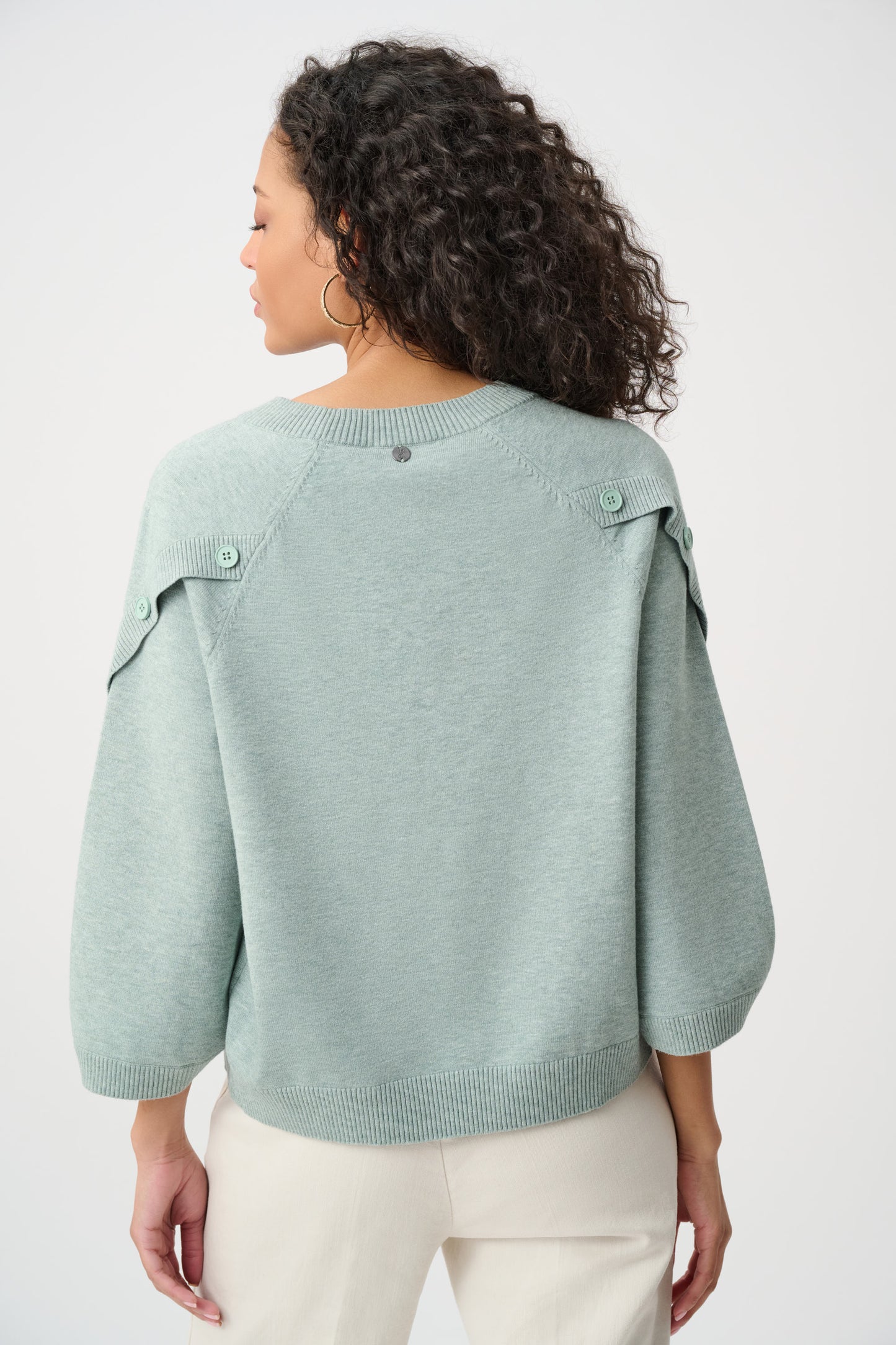 Joseph Ribkoff Brushed Viscose & Nylon Knit Tulip Sleeve Sweater Frosted Mint Melange 263935