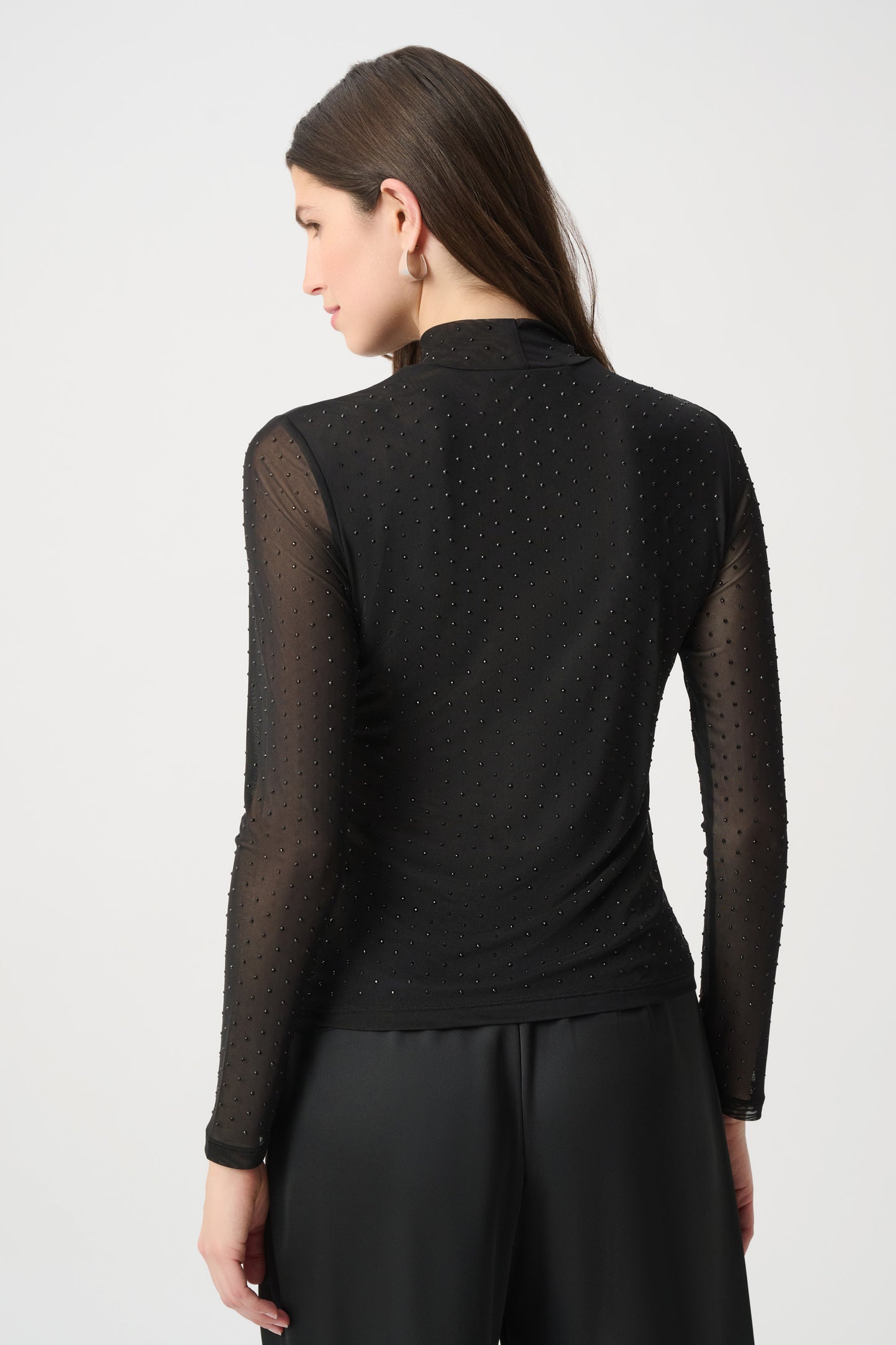 Joseph Ribkoff Rhinestone Mesh Long Sleeve Top Black 264916
