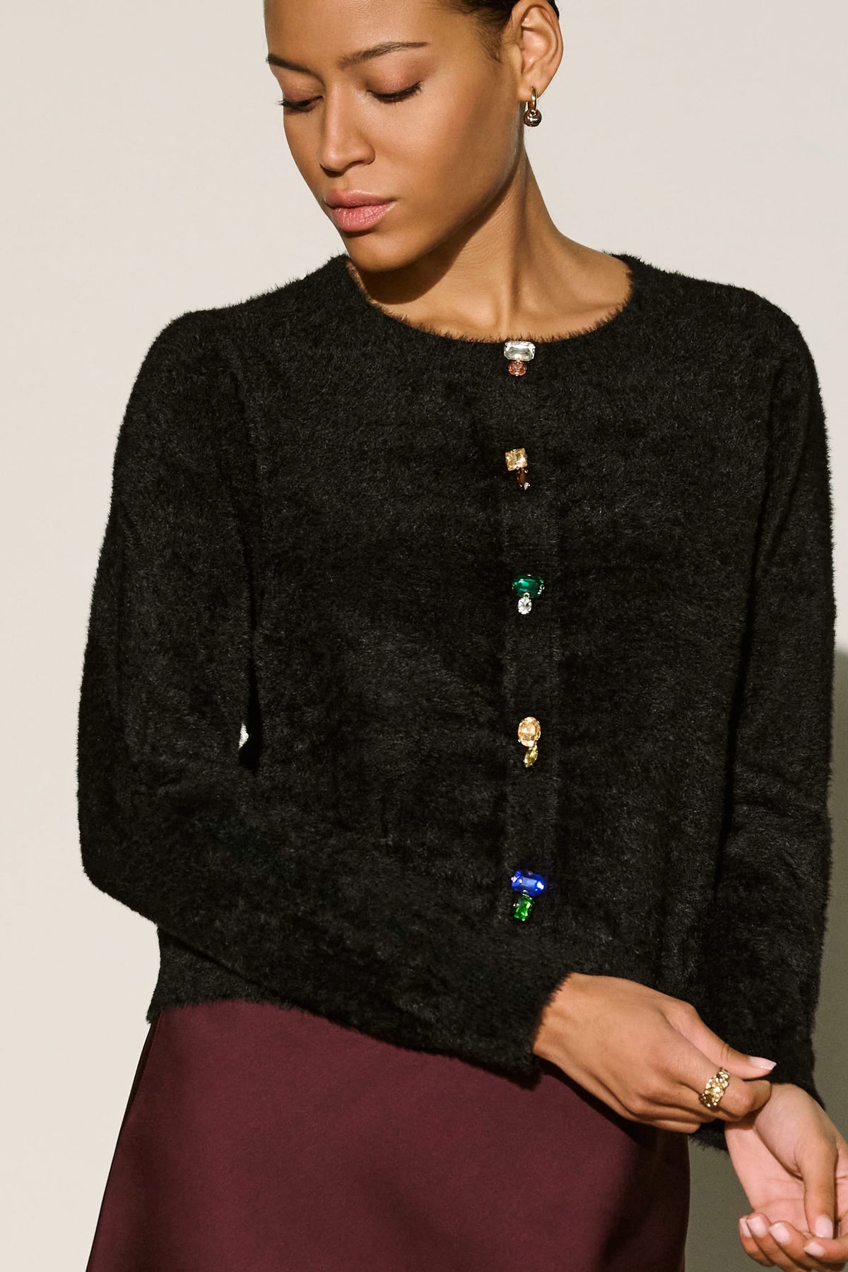 Joseph Ribkoff Bejeweled Crewneck Cardigan Black - 264924