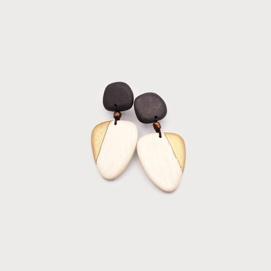 Caracol Asymmetric Wood Earrings on Posts 2756-TAN