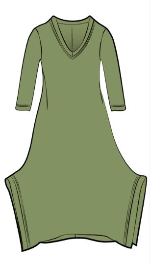 Sympli Splice V-Neck Dress, 3/4 Sleeve Epsom 28197-2