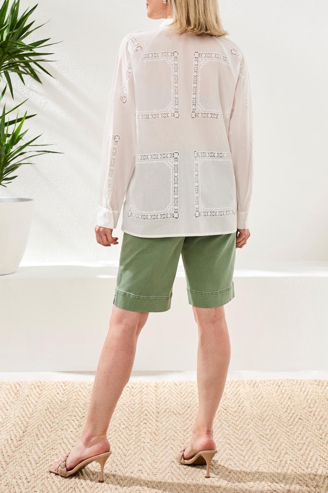 Tribal Long Sleeve Button Front Blouse w/Side Placket White 30210-8379-0001