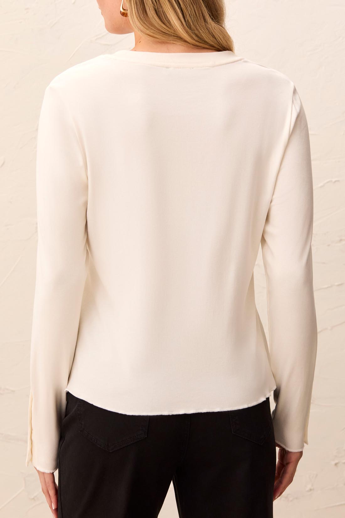 Tribal Long Sleeve Crew Neck Top w/Button Detail Moonstone 31740-8514-3111