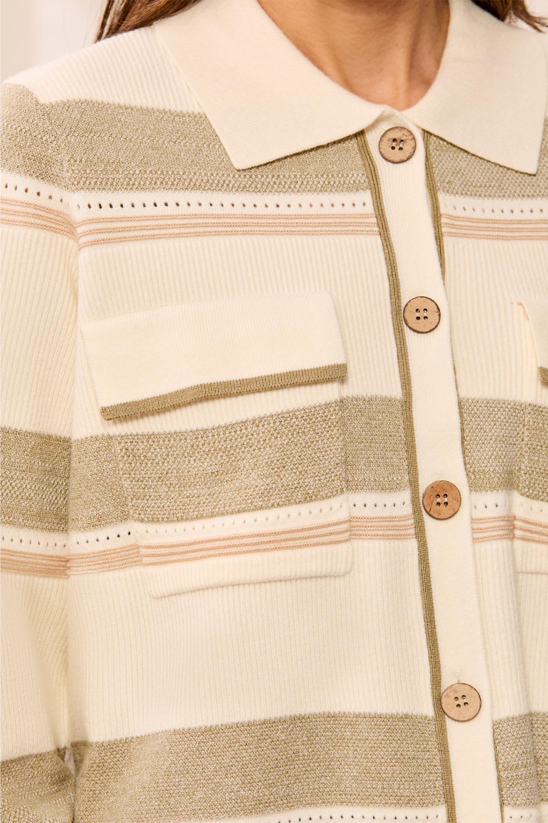 Tribal Long Sleeve Sweater Cardigan w/Collar & Pockets Moonstone 31750-8241-3111