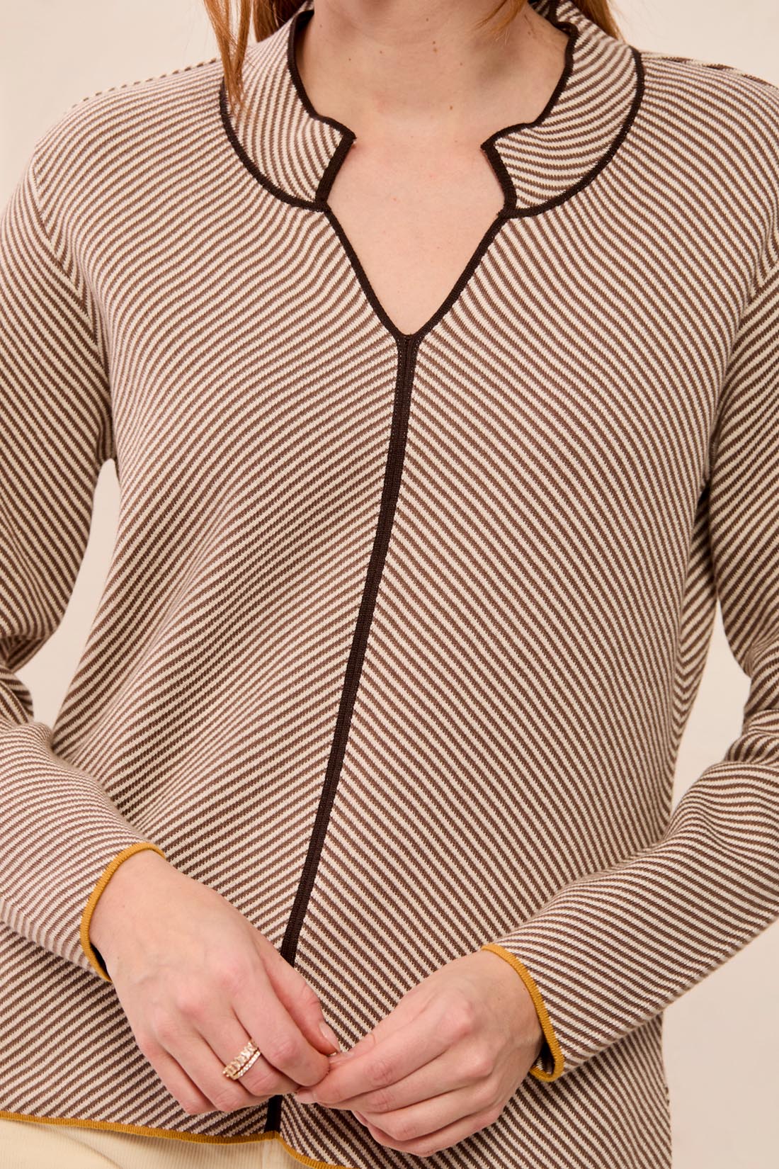 Tribal Long Sleeve Split Neck Sweater w/Tipping Oatmeal 31840-576-0052
