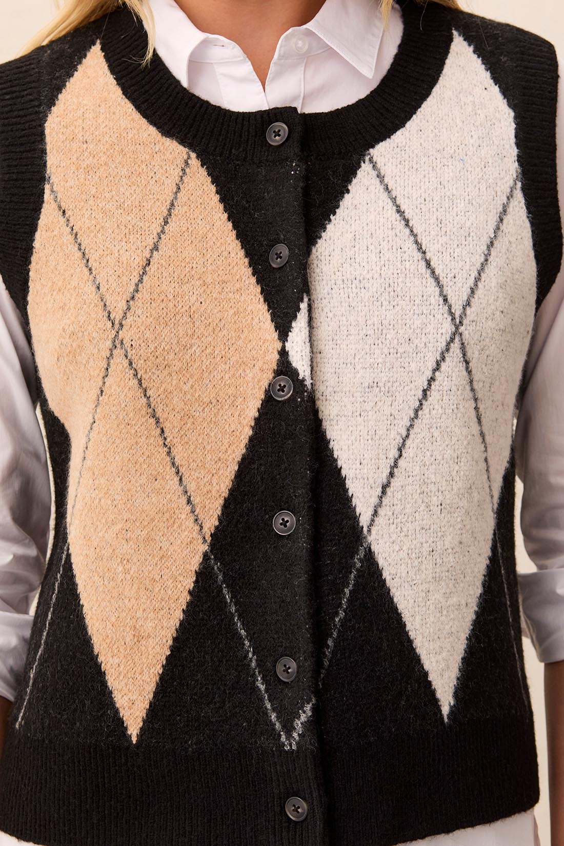 Tribal Sweater Vest w/Buttons Black 32070-3590-0002