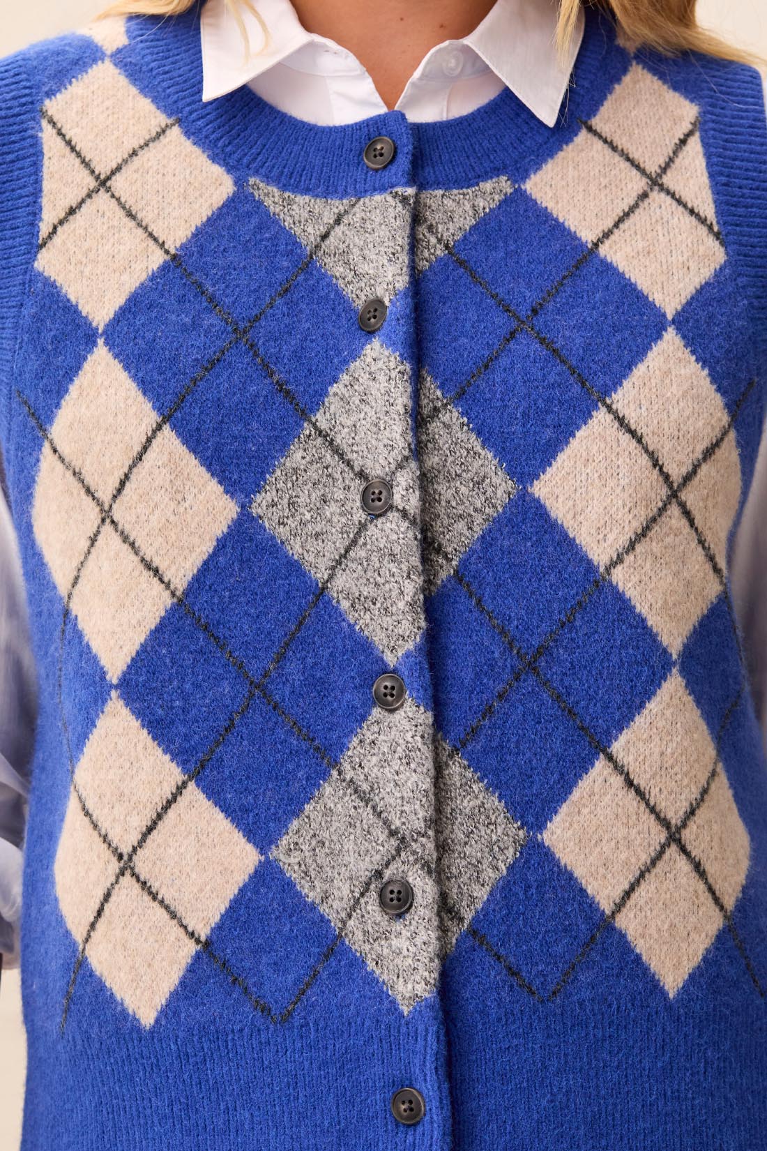 Tribal Sweater Vest w/Buttons Cobalt 32070-3590-1504