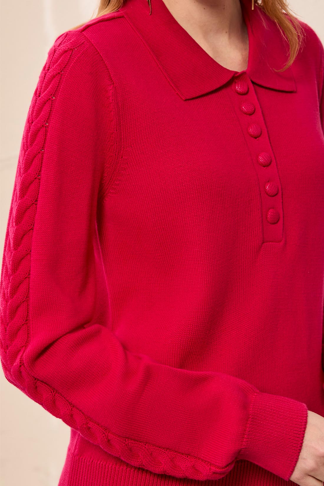 Tribal L/S Polo Sweater w/Cables Detail Jazzy 32140-576-3385