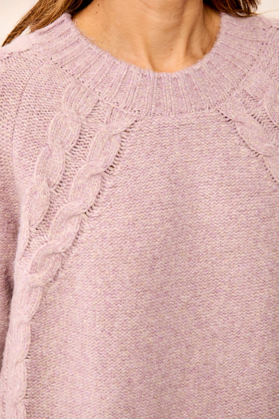 Tribal Long Sleeve Crew Neck Sweater w/Cables Detail Violet Ice 32470-8537-3391