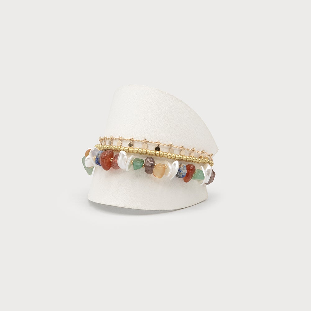 Caracol 3 Rows Bracelets with Metal, Semi-Precious Stones and Beads 3323-MUL-G