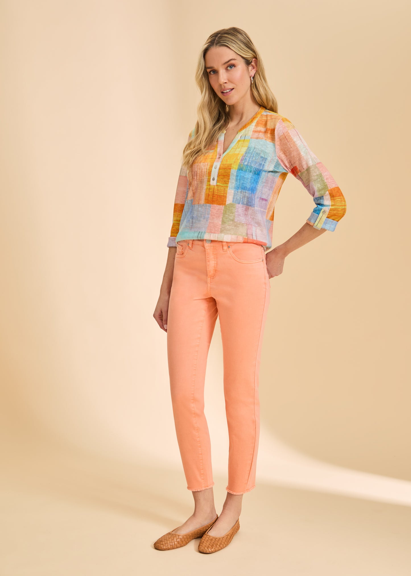 FDJ 3/4 Sleeve Henley Top Summer Geo 3580451