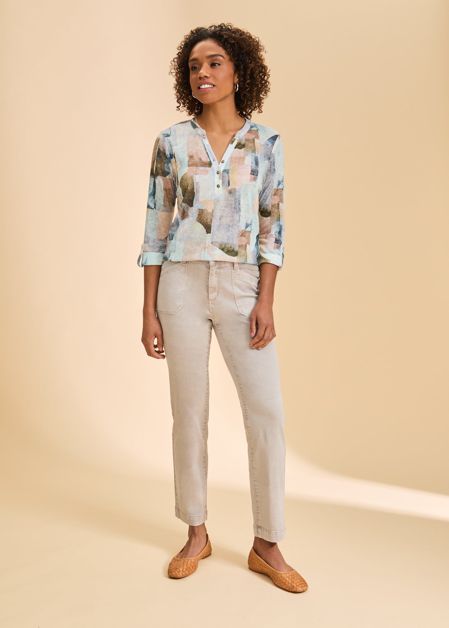 FDJ 3/4 Sleeve Henley Top Coppertone 3902350