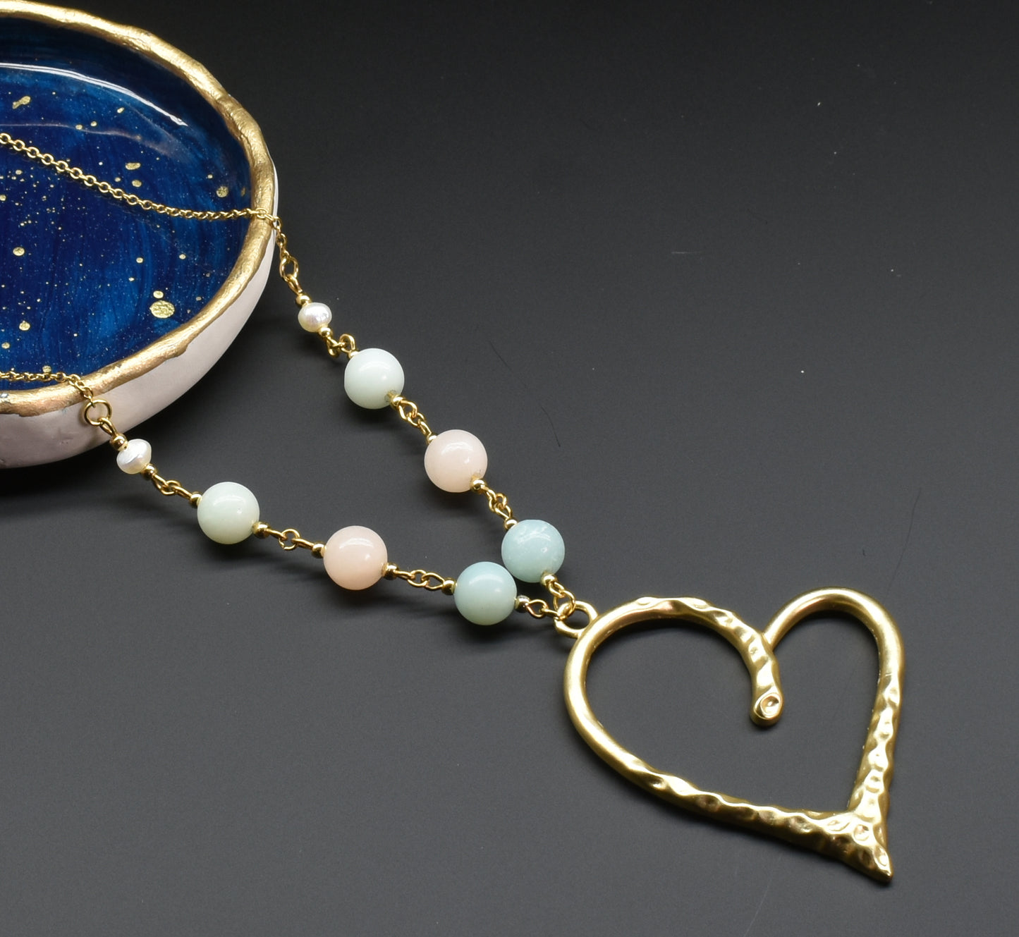 J&J Designs Gold Heart w/Beads Necklace Gold 55493