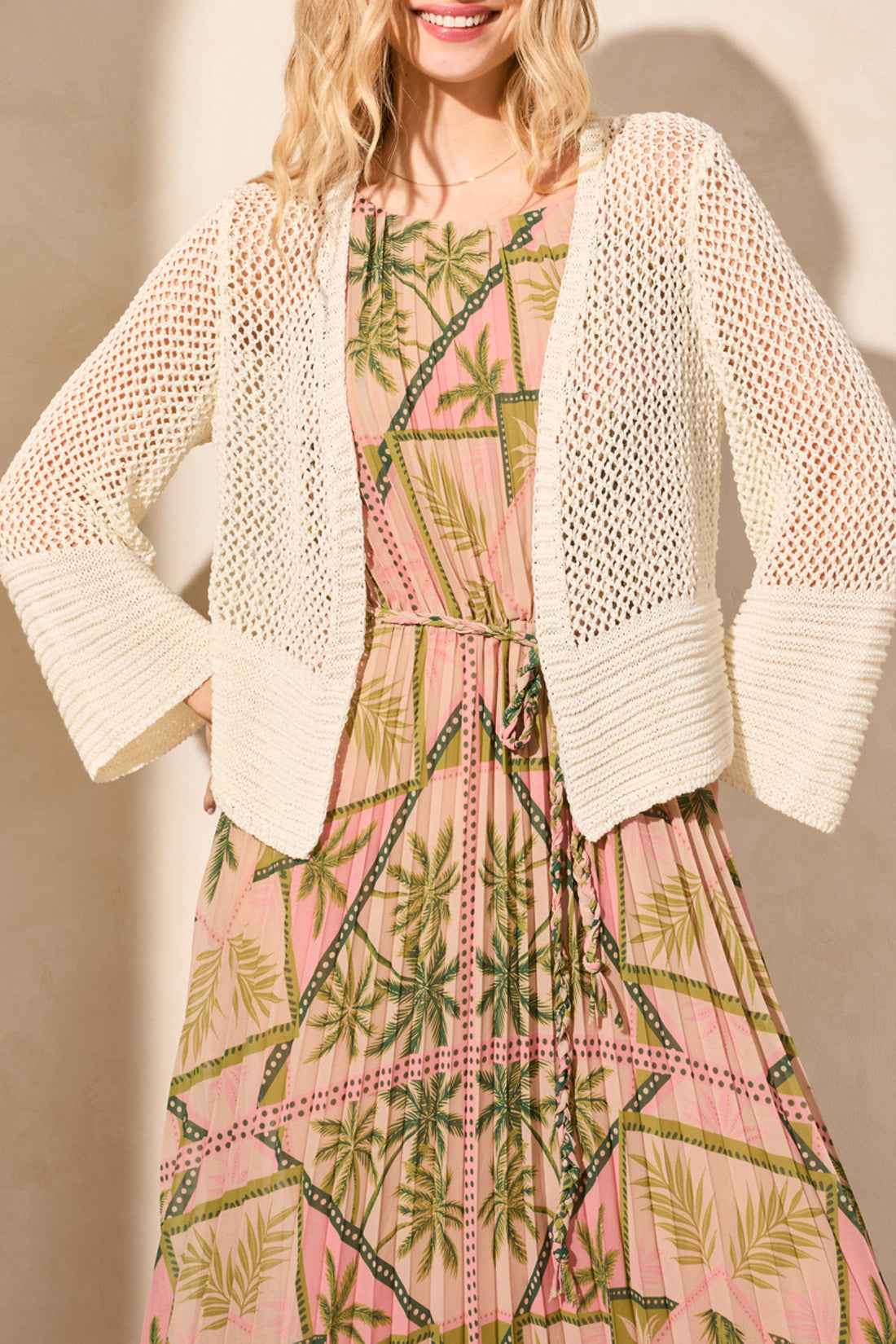 Tribal Bell Sleeve Open Stitch Sweater Cardigan Cocomilk 57580-5245-3168
