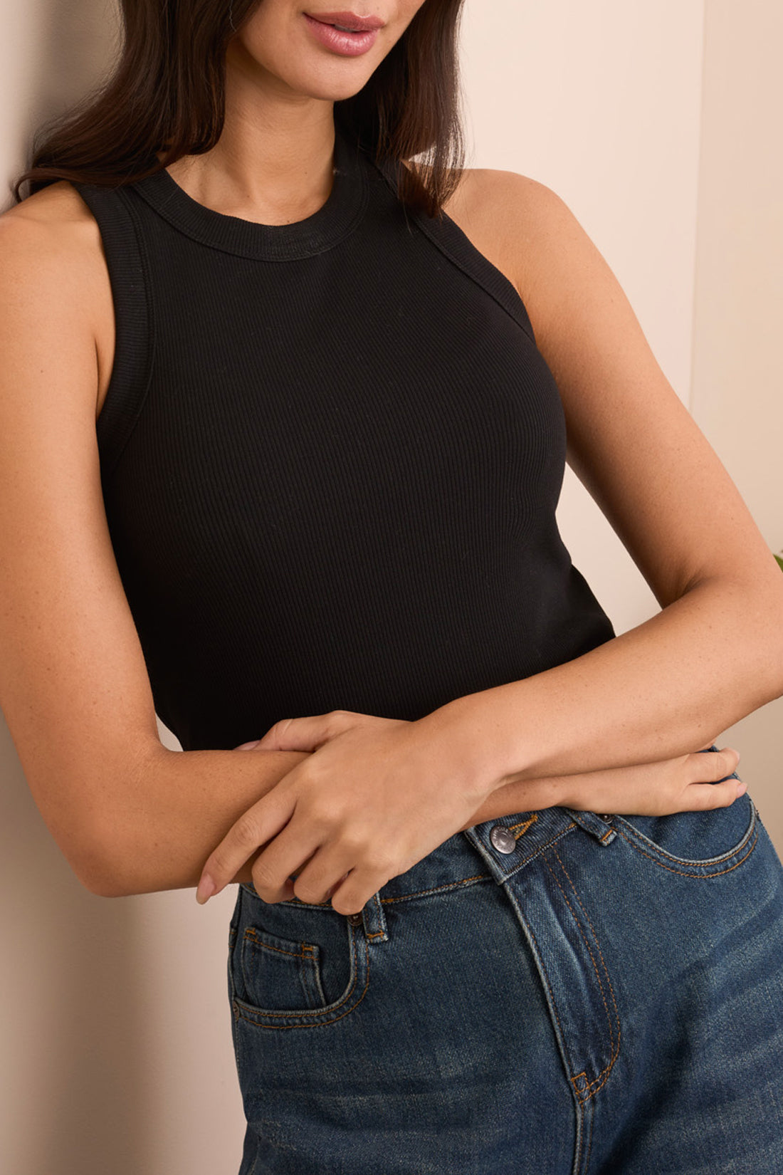 Tribal Racer Back Ribbed Tank Top Black 58080-5236-0002