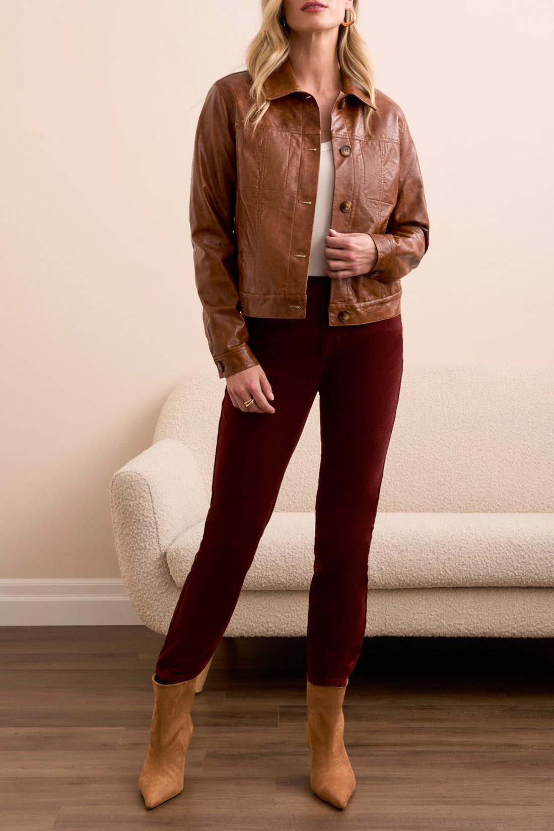 Tribal Button Front Faux Leather Jacket Gingerspice 59210-5358-3254