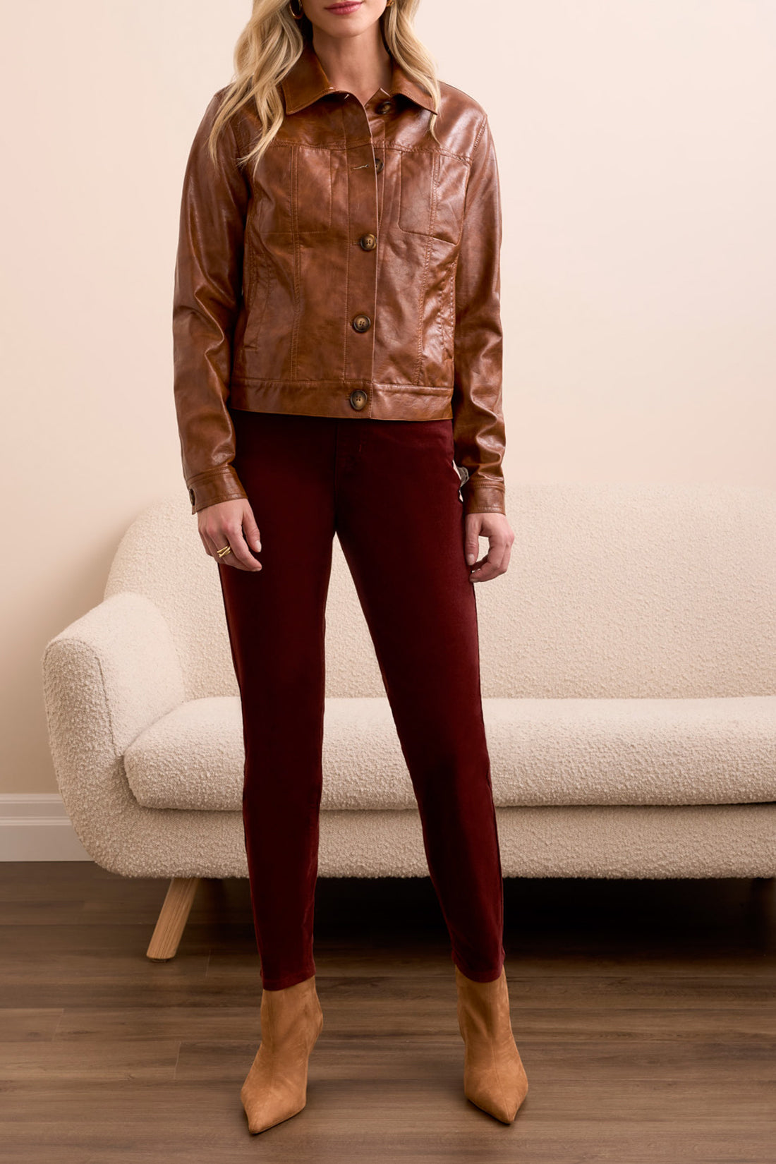 Tribal Button Front Faux Leather Jacket Gingerspice 59210-5358-3254