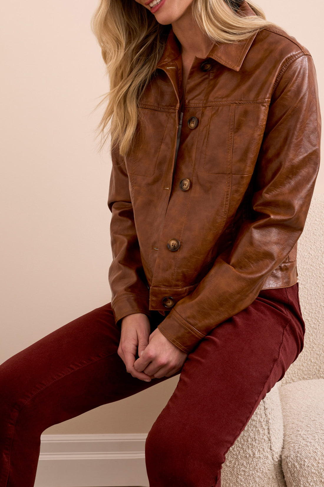 Tribal Button Front Faux Leather Jacket Gingerspice 59210-5358-3254
