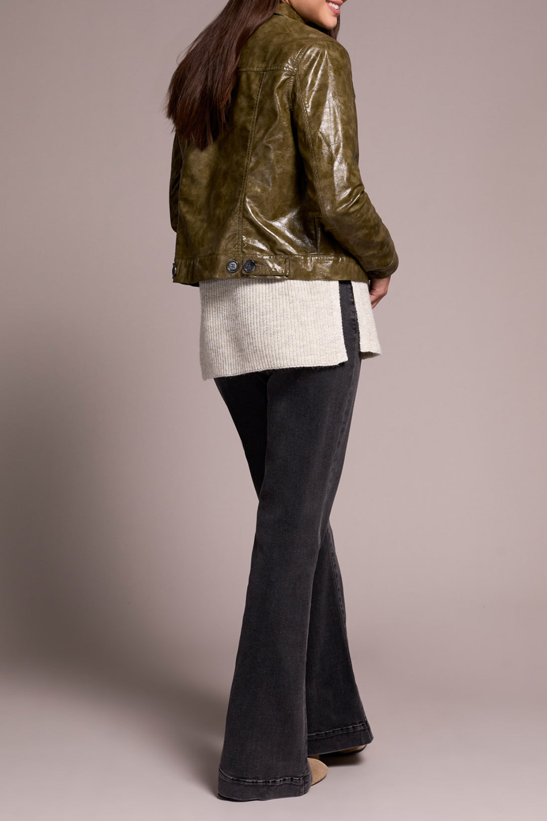 Tribal Button Front Faux Leather Jacket Olive Leaf 59210-5358-3255