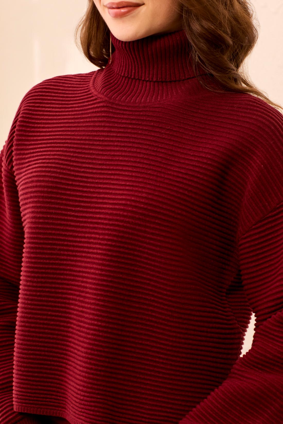 Tribal Turtleneck Hi-Lo Sweater w/Side Slits Cherry Lacquer 59330-5812-2542