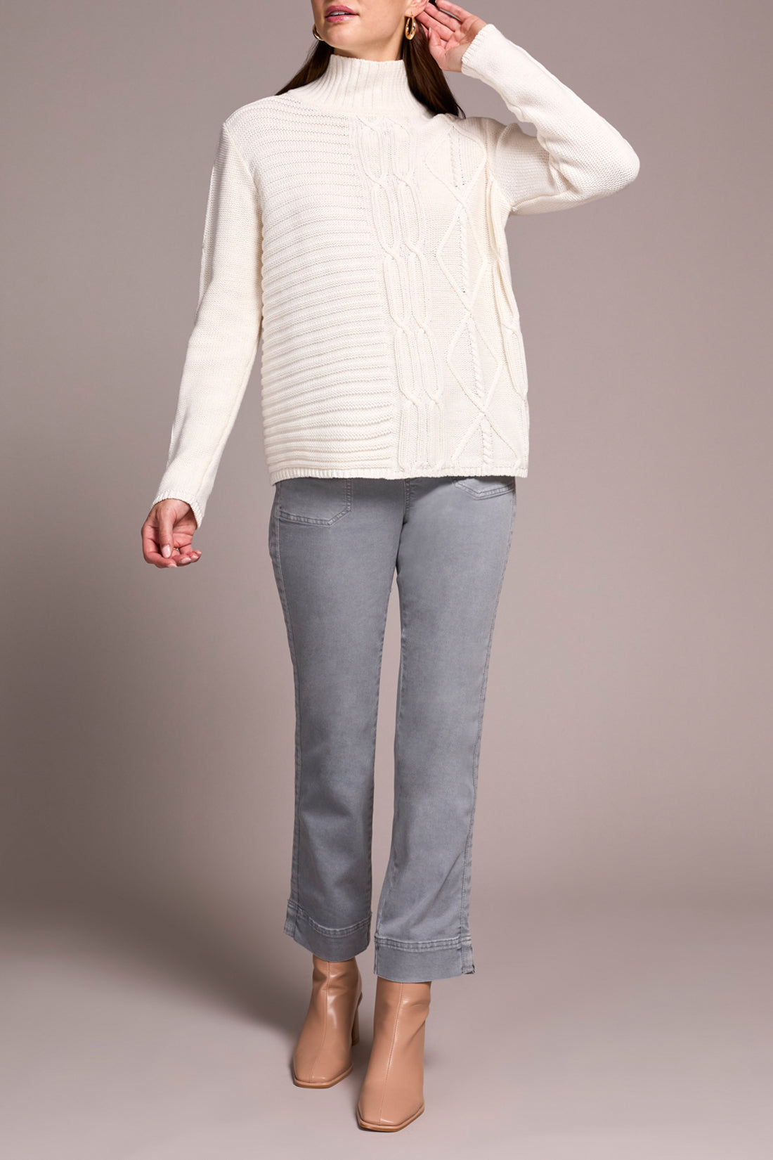 Tribal Mock Neck Sweater w/Special Wash Cream 59350-4632-0026