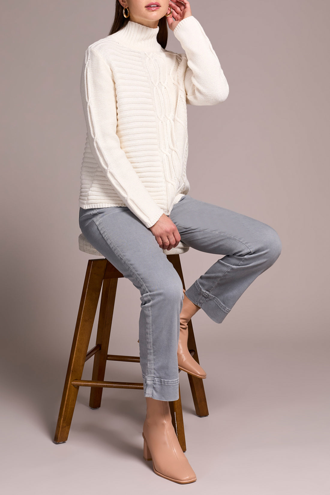 Tribal Mock Neck Sweater w/Special Wash Cream 59350-4632-0026