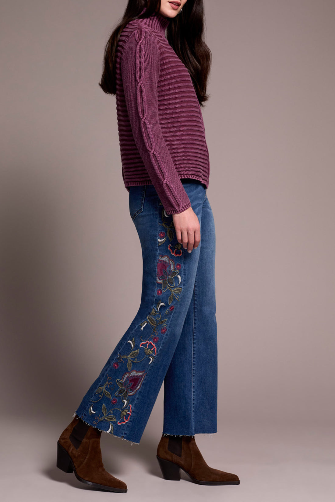 Tribal Mock Neck Sweater w/ Special Wash Passion Plum 59350-4632-2034