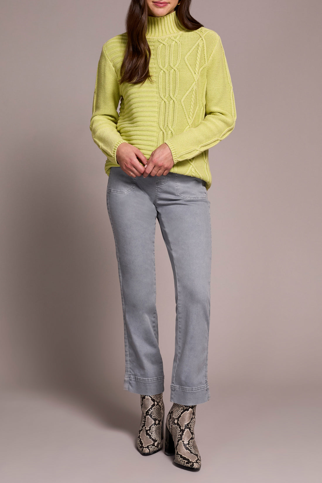 Tribal Mock Neck Sweater w/Special Wash Limemist 59350-4632-3244