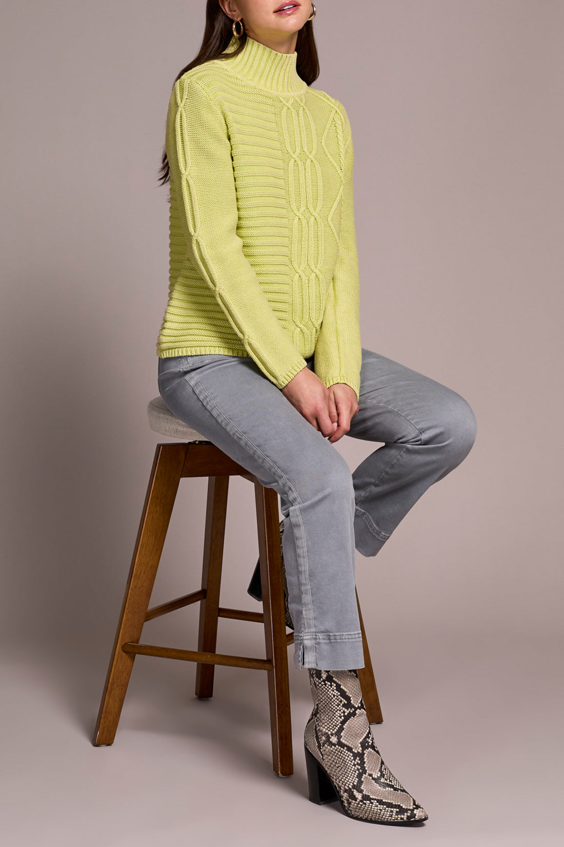 Tribal Mock Neck Sweater w/Special Wash Limemist 59350-4632-3244