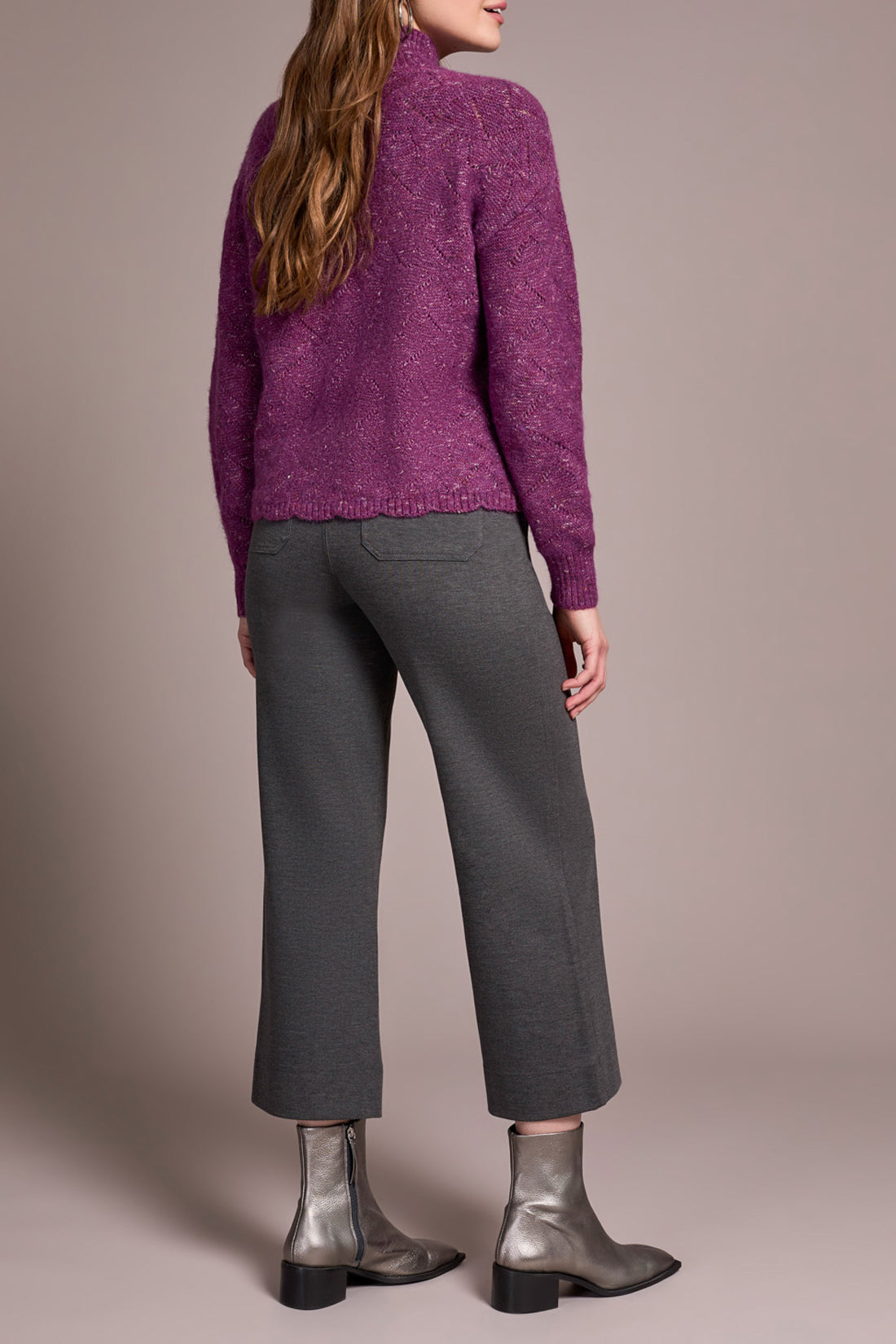Tribal Mock Neck Puff Sleeve High Low Sweater M Dahlia Mauve 59430-5035-3289