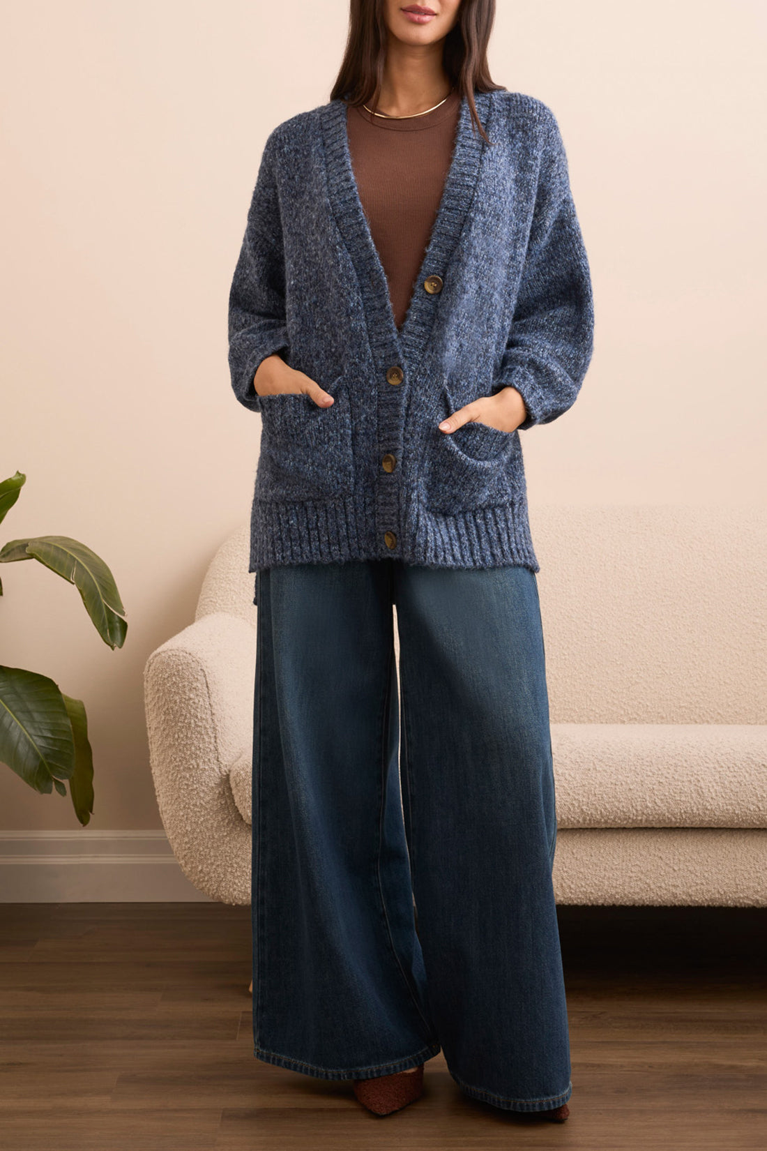 Tribal Oversize Puff Sleeve Sweater Cardigan H. Blueaway 59620-5051-3313