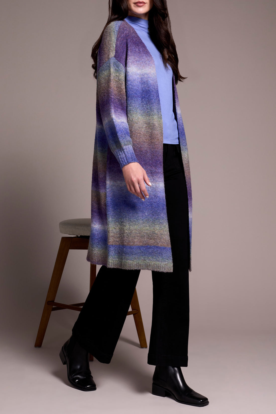 Tribal Long Sweater Cardigan w/Puff Sleeve Blue Violet 59820-5065-3286