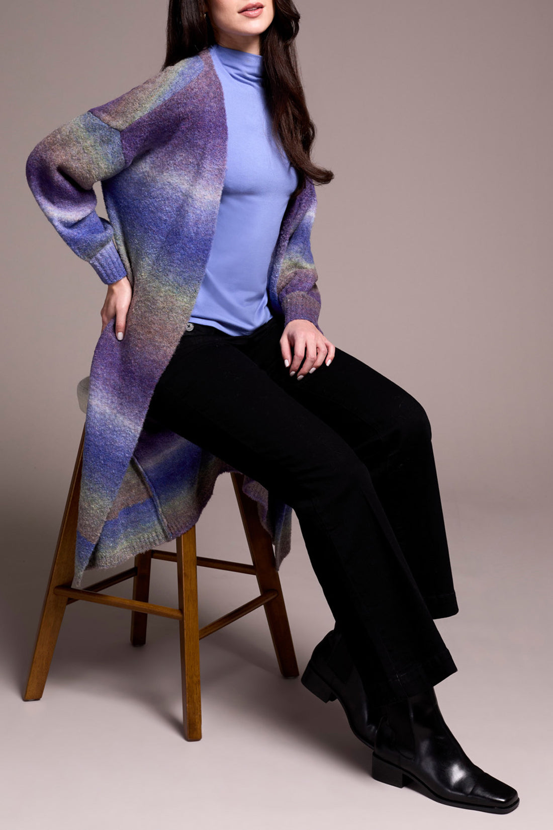 Tribal Long Sweater Cardigan w/Puff Sleeve Blue Violet 59820-5065-3286