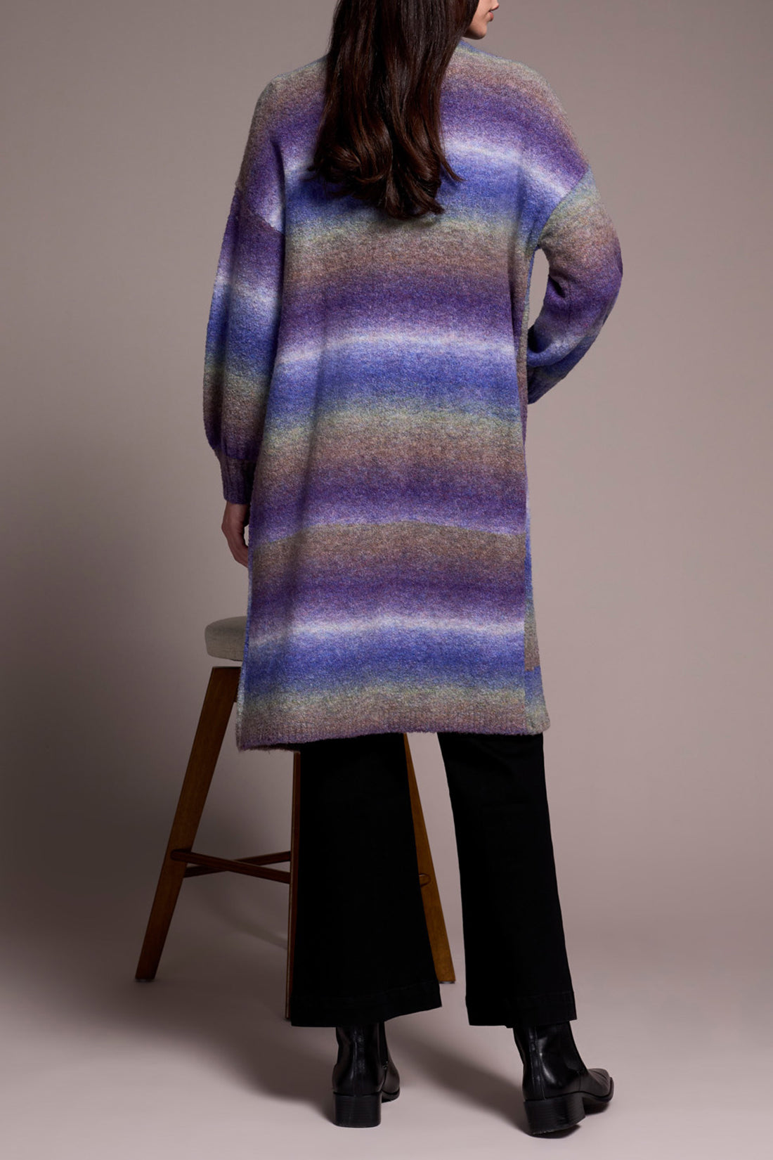 Tribal Long Sweater Cardigan w/Puff Sleeve Blue Violet 59820-5065-3286