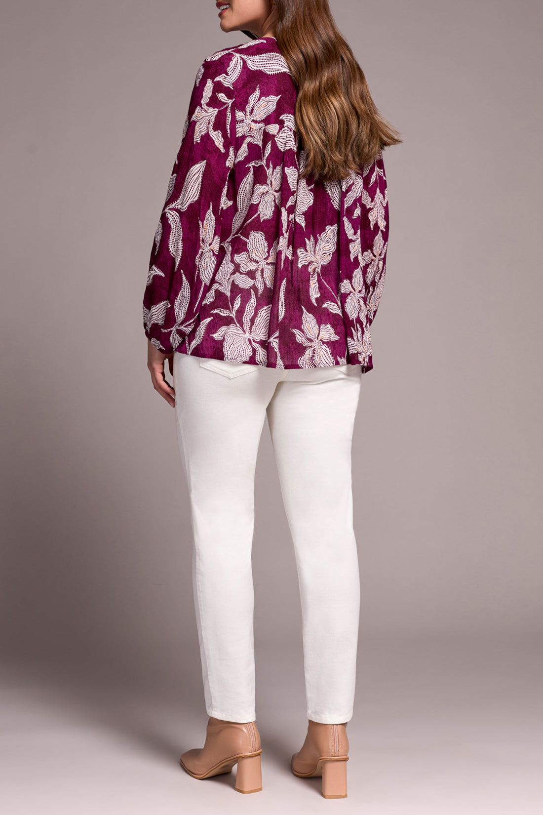 Tribal Blouse w/Pintuck and Lace Up Plumwine 59890-5101-1324