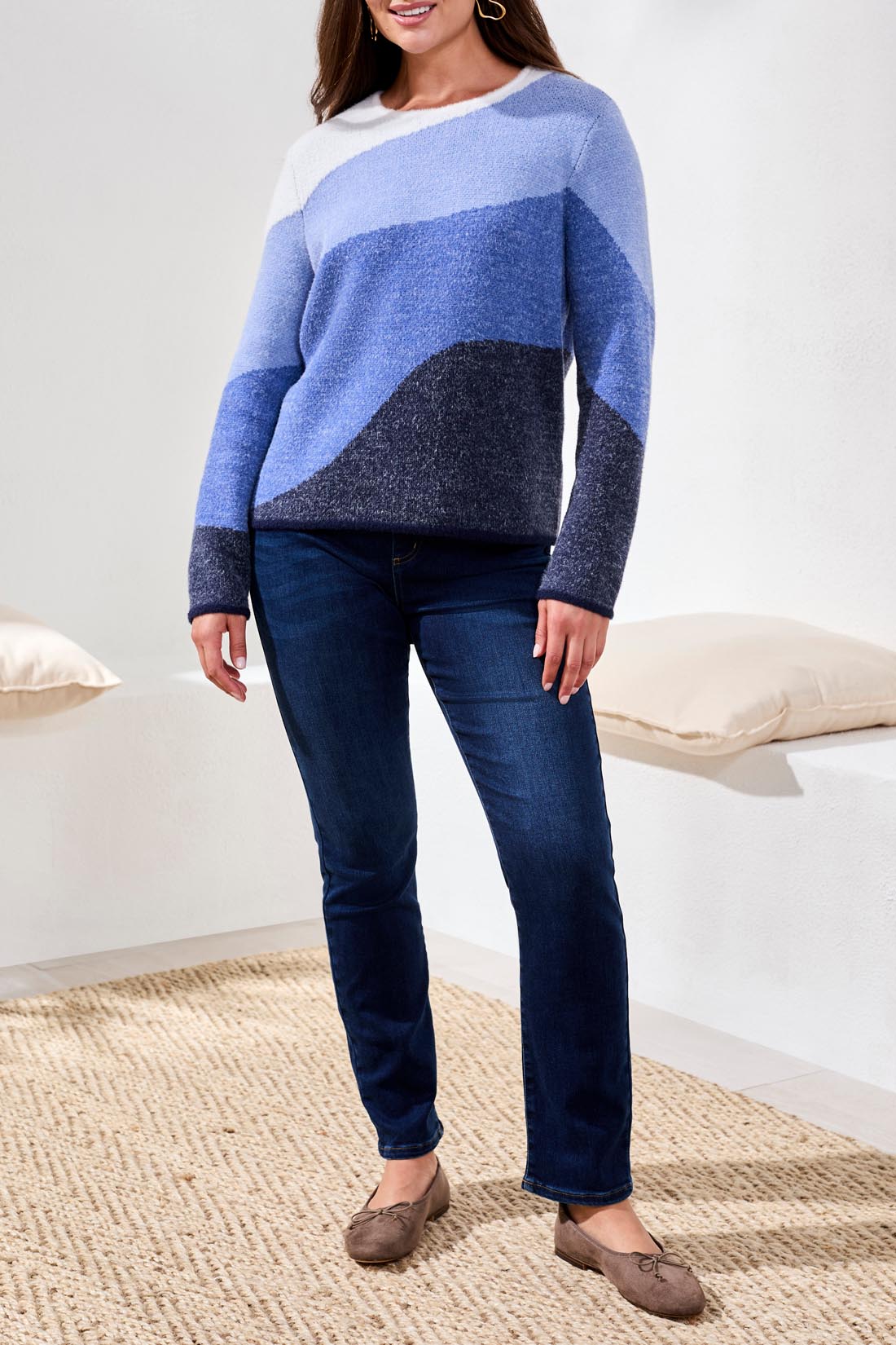 Tribal Crew Neck Jacquard Sweater Lapisblue 60050-4857-3258