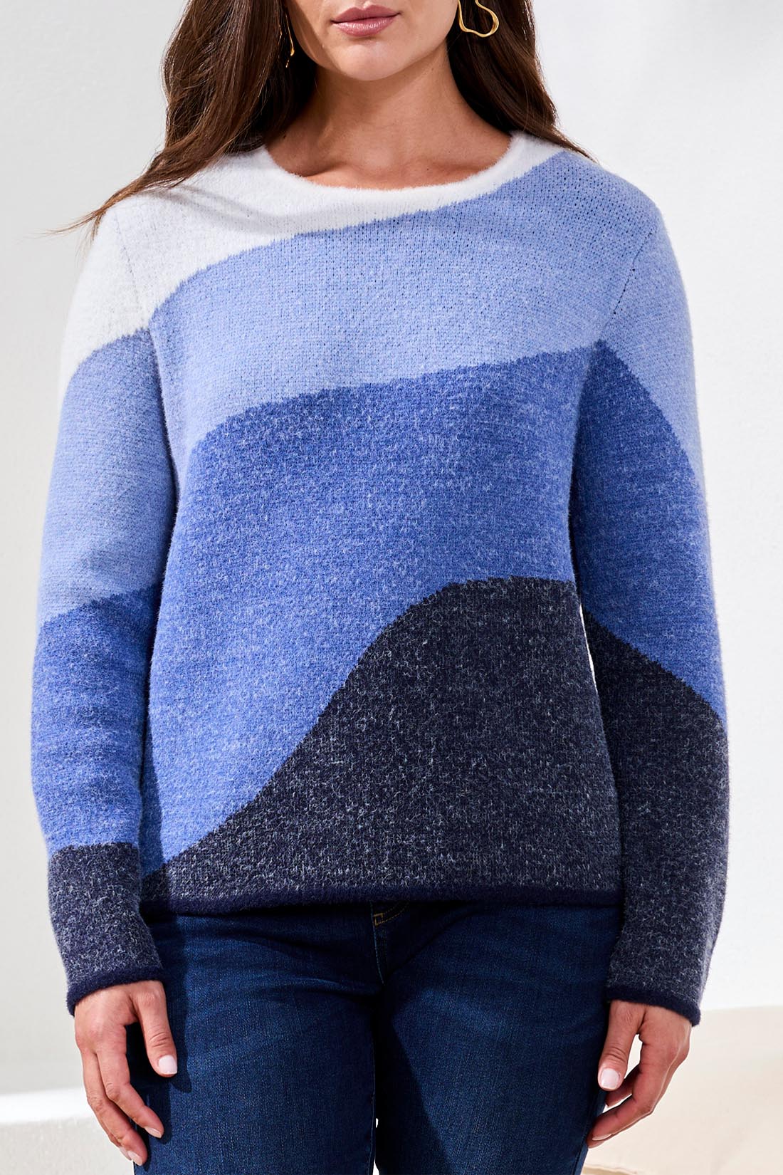 Tribal Crew Neck Jacquard Sweater Lapisblue 60050-4857-3258