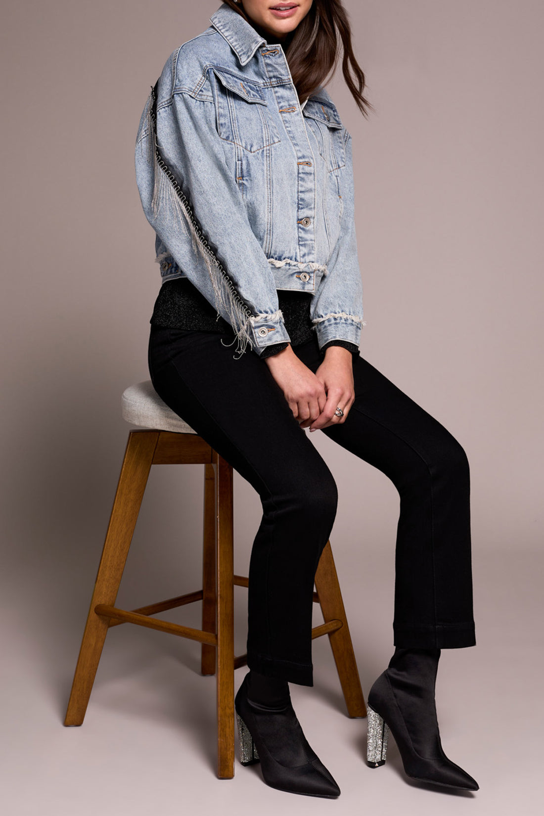Tribal Denim Jacket w/Chain Fringe Detail Bluesnow 60210-5080-2243