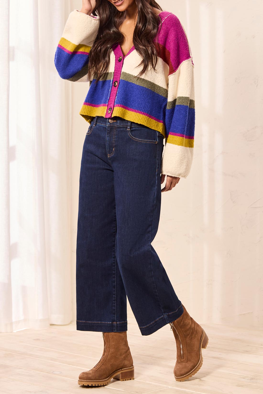 Tribal Audrey Hugging Crop Wide Leg Boundless Stretch Denim Dark Night 61180-5100-1628