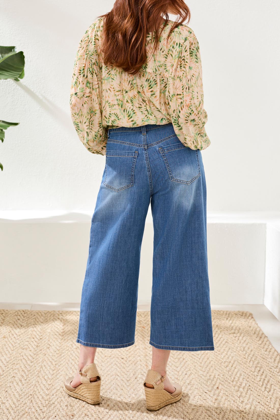 Tribal Audrey Pleated Crop Wide Jeans Fjord Blue 61890-4984-1839