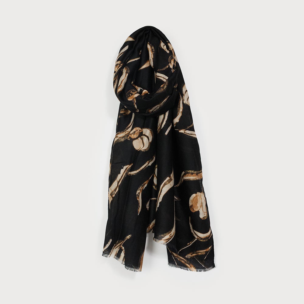 Caracol Lightweight Flower Print Scarf w/Lurex Black 6218-BLK