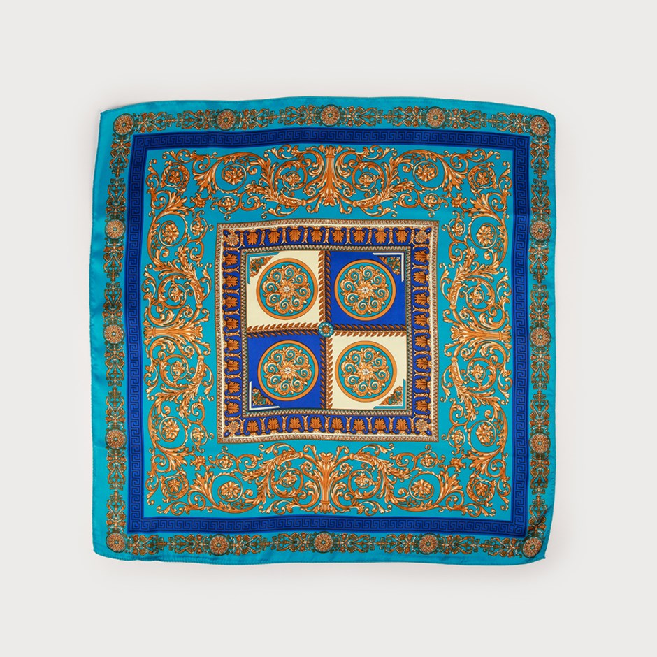 Caracol Satin Squared Scarf w/Paisley Print Turquoise 6238-TUR