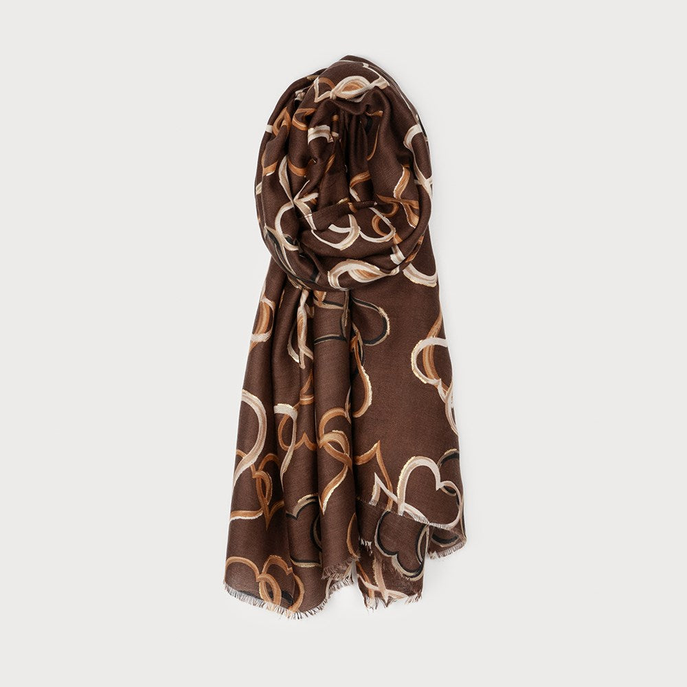Caracol Lightweight Scarf w/Interlaced Hearts Print Brown 6252-BRN