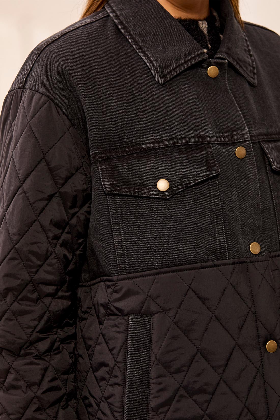 Tribal Mix Media Denim Quilted Jacket Black 62850-5795-0002
