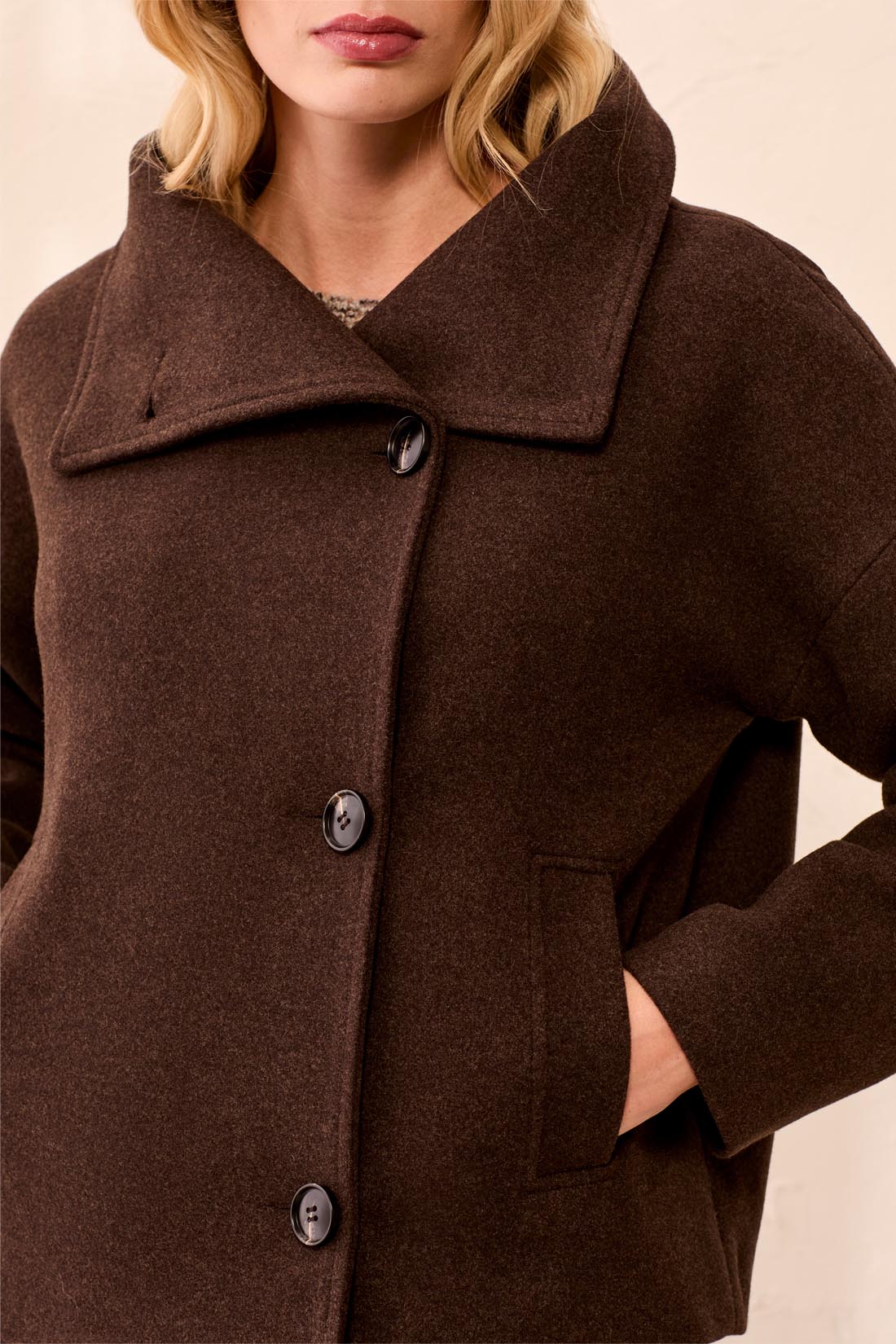 Tribal Lofty Chic Funnel Neck Jacket Saddlebrown 63430-5847-1297