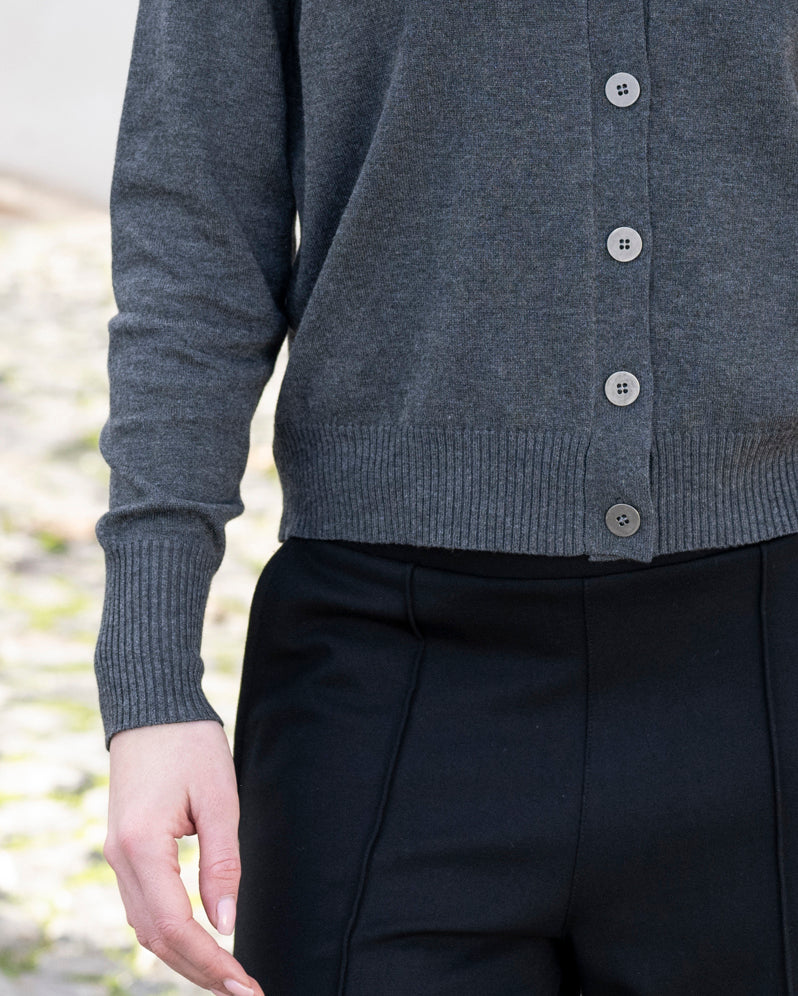 Marble Button Front V-Neck Cardigan Charcoal 8005-105
