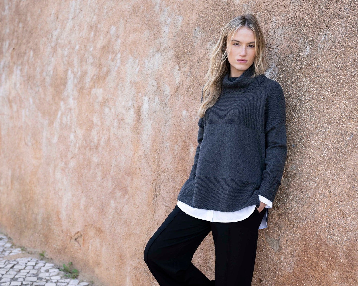 Marble Oversized Cowl Neck Sweater Charcoal 8077-105