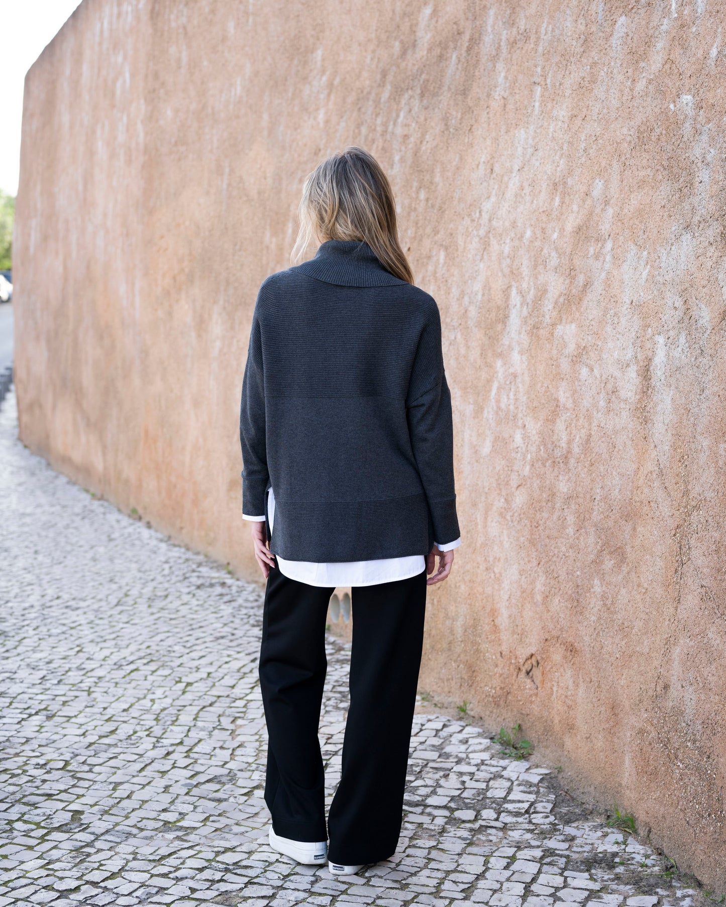 Marble Oversized Cowl Neck Sweater Charcoal 8077-105