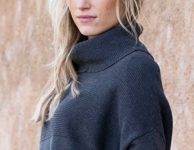 Marble Oversized Cowl Neck Sweater Charcoal 8077-105